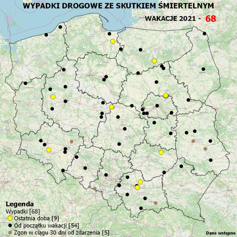 Mapa wypadków – wakacje 2021