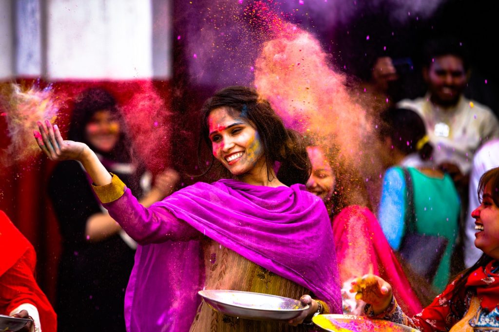 festiwal, kolory, zabawa, kobieta