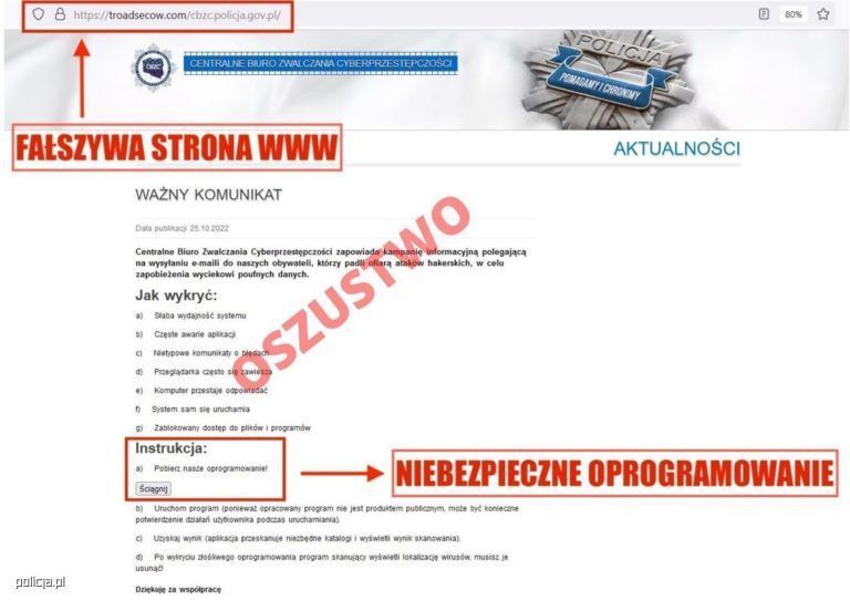 Podszywają się pod Centralne Biuro Zwalczania Cyberprzestępczości