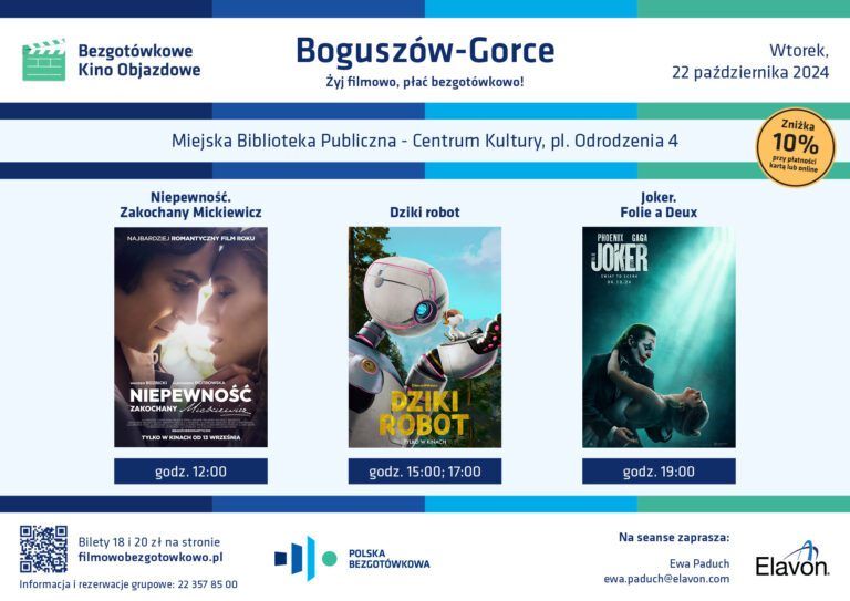 Bezgotówkowe Kino Objazdowe już 22 października w Boguszowie Gorcach!