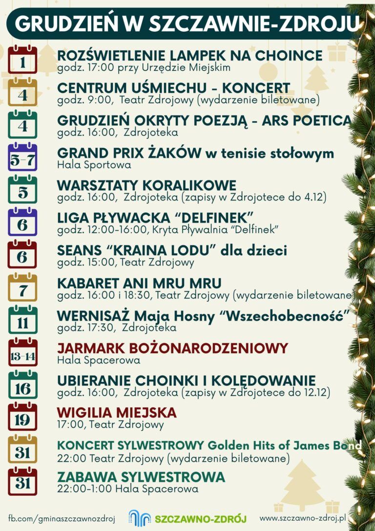 Kalendarium grudniowych wydarzeń w Szczawnie-Zdroju